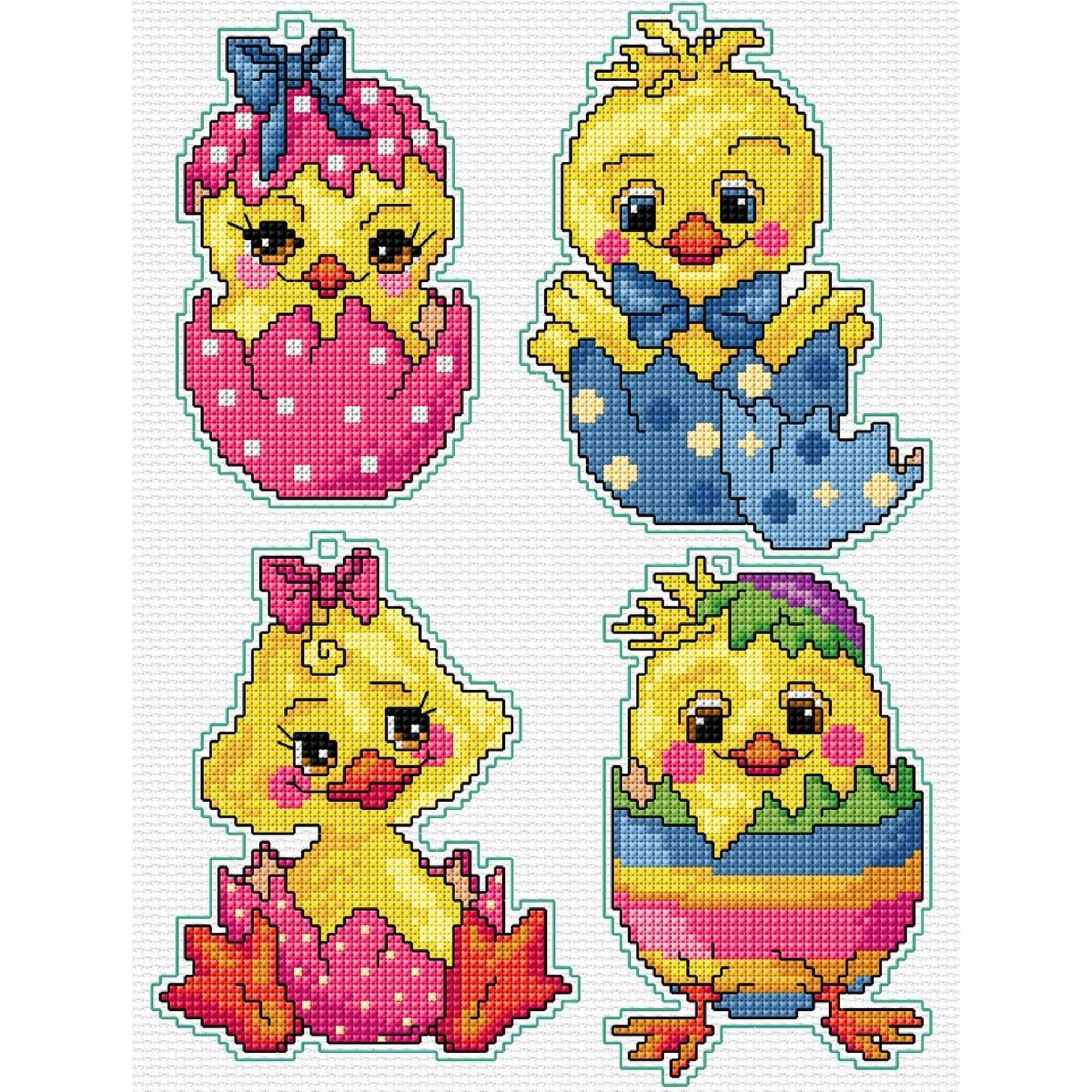 Orchidea Plastic Canvas Counted Cross Stitch Kit With Plastic Canvas Easter Chicken Set of 4 Designs